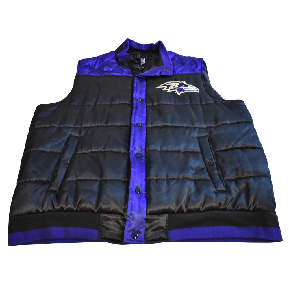 NFL Baltimore Ravens Puffer Vest Men's 2XL Black Purple Vintage